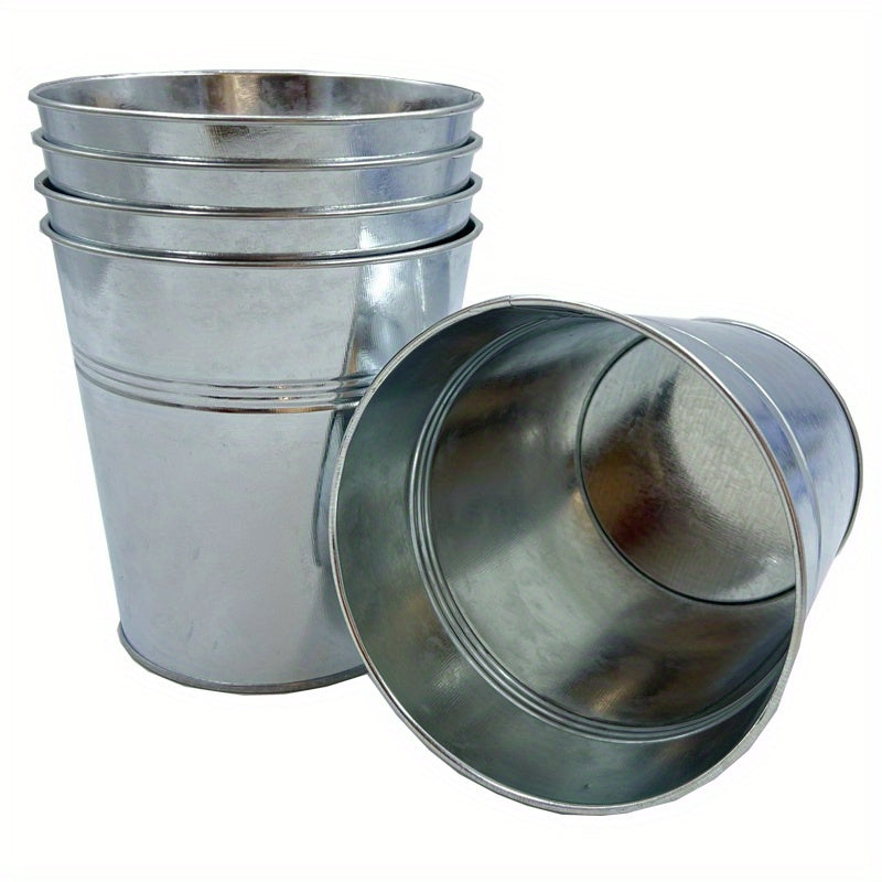 5pcs Galvanized Bucket Metal Flower Pot Round Planter Plant Basket