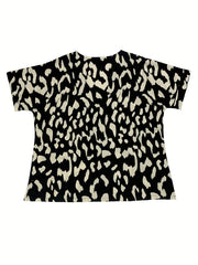  Geometric Print V Neck Short Sleeve Blouse