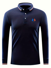 Symbol Print Men's Casual Long Sleeve Polo Shirt