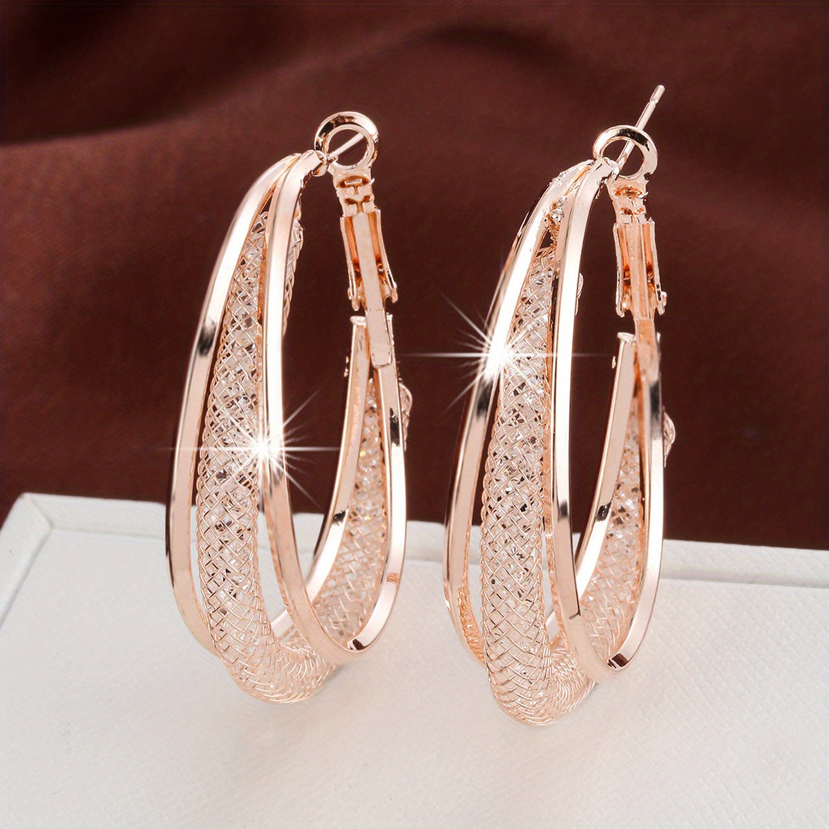 Twisted Hoop Earrings with Zircon Inlay for Pierced Ears