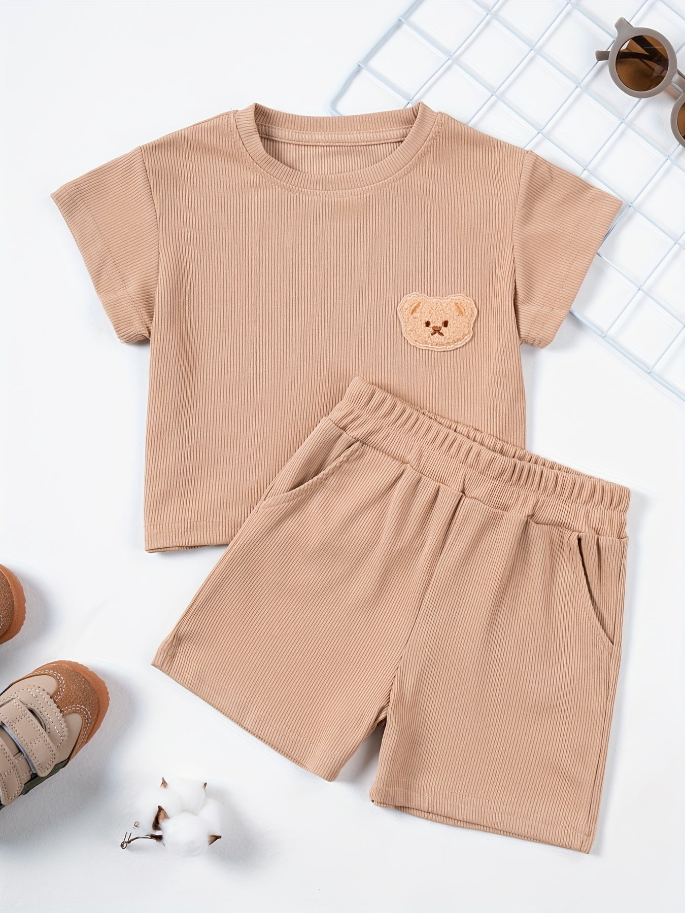 2pcs Baby Boys Bear T-shirt & Shorts Set for Summer