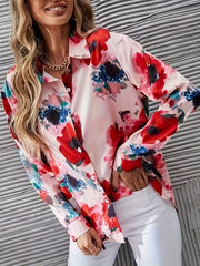  Floral Print Button Up Long Sleeve Blouse