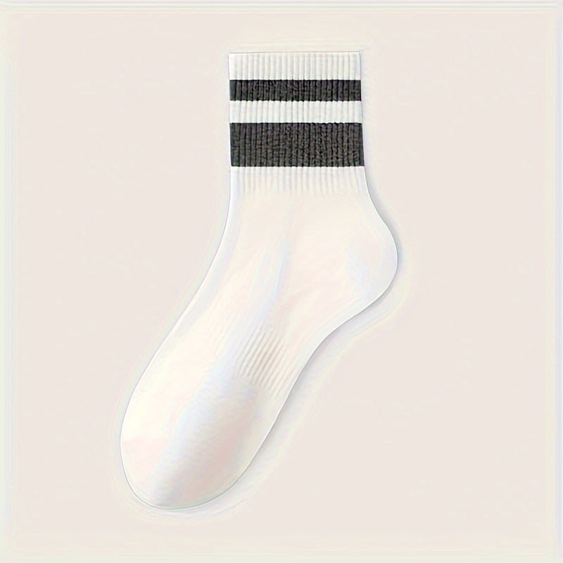 8 Pairs Striped Crew Socks Comfy & Breathable Women's Stockings
