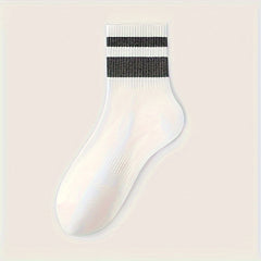 8 Pairs Striped Crew Socks Comfy & Breathable Women's Stockings