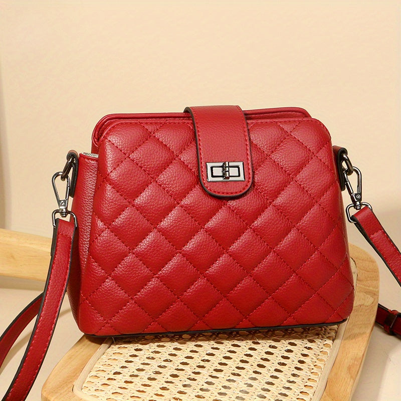 Argyle Quilted Crossbody Bag Solid Shoulder Bag Small Turn Lock
