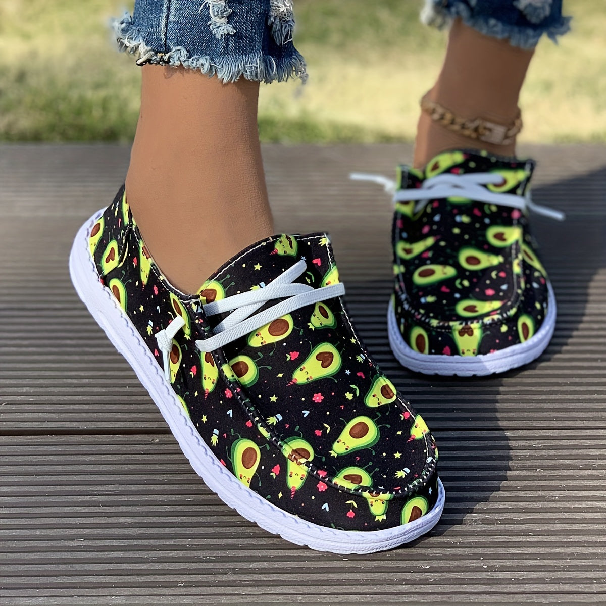 Avocado Cartoon Pattern Skate Shoes for Women