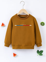 PARIS Letter Print Boys Casual Pullover Sweatshirt Long Sleeve Crew Neck Tops