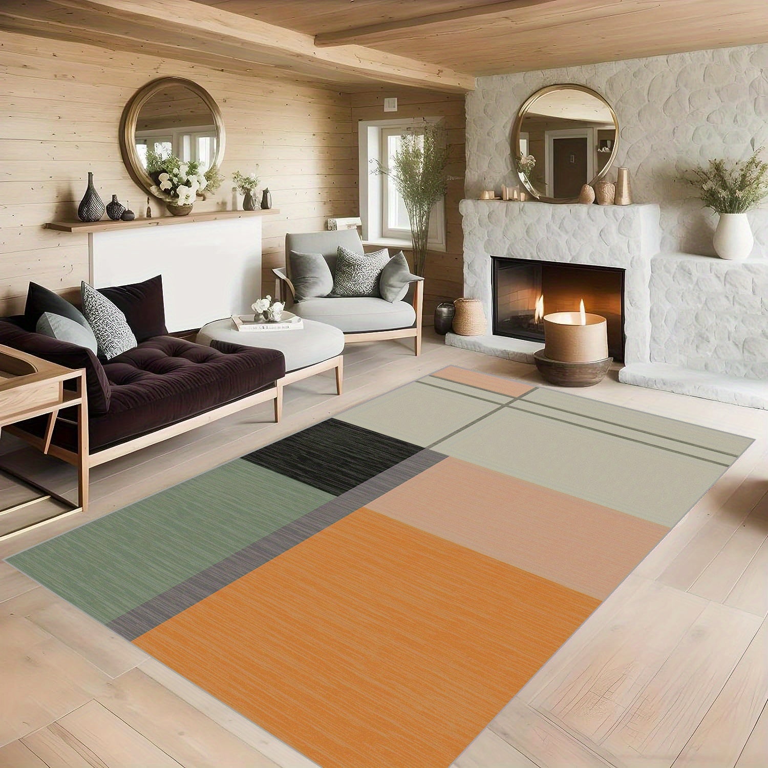 Nordic Minimalist Block Pattern Carpet for Living Room Sofas Bedrooms - Non Slip