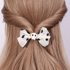2pcs Polka Dot Bow Hair Clip with Skull Decor