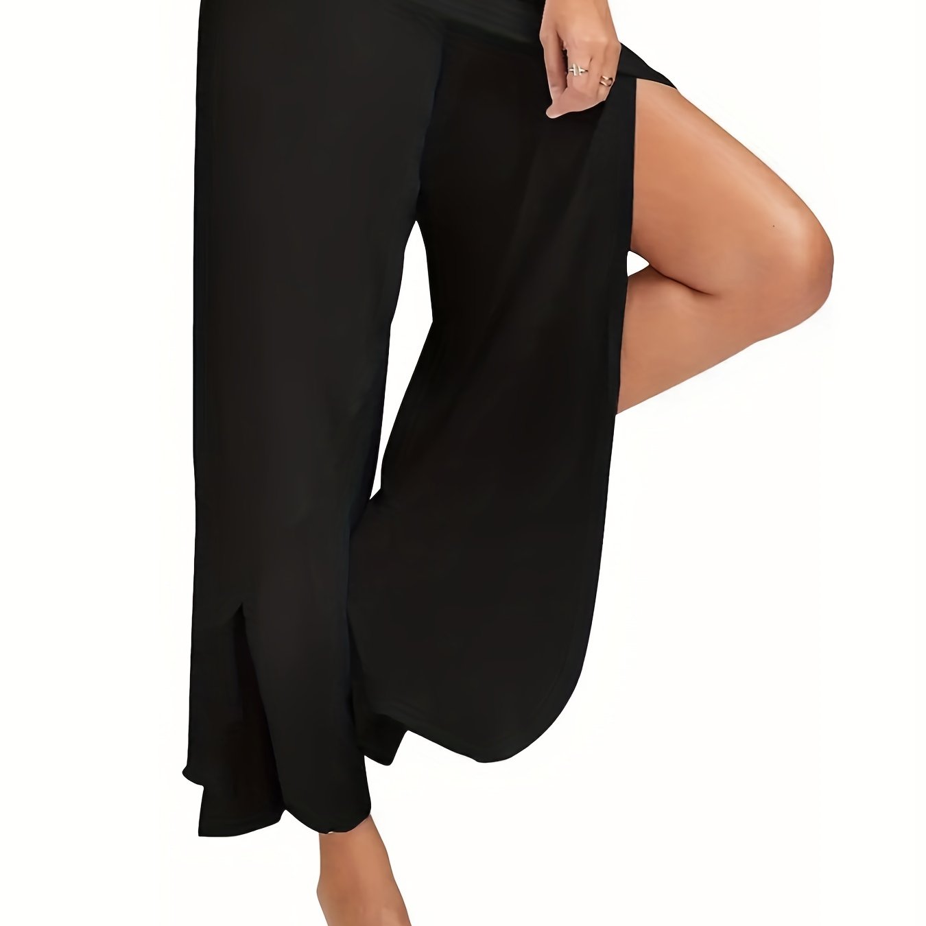 Wide Leg Split Pants Elastic Waist Casual Style