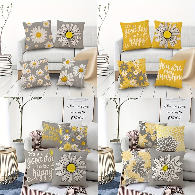Geometric Daisy Pillow Cover Set Grey Yellow Sofa Living Room Decor