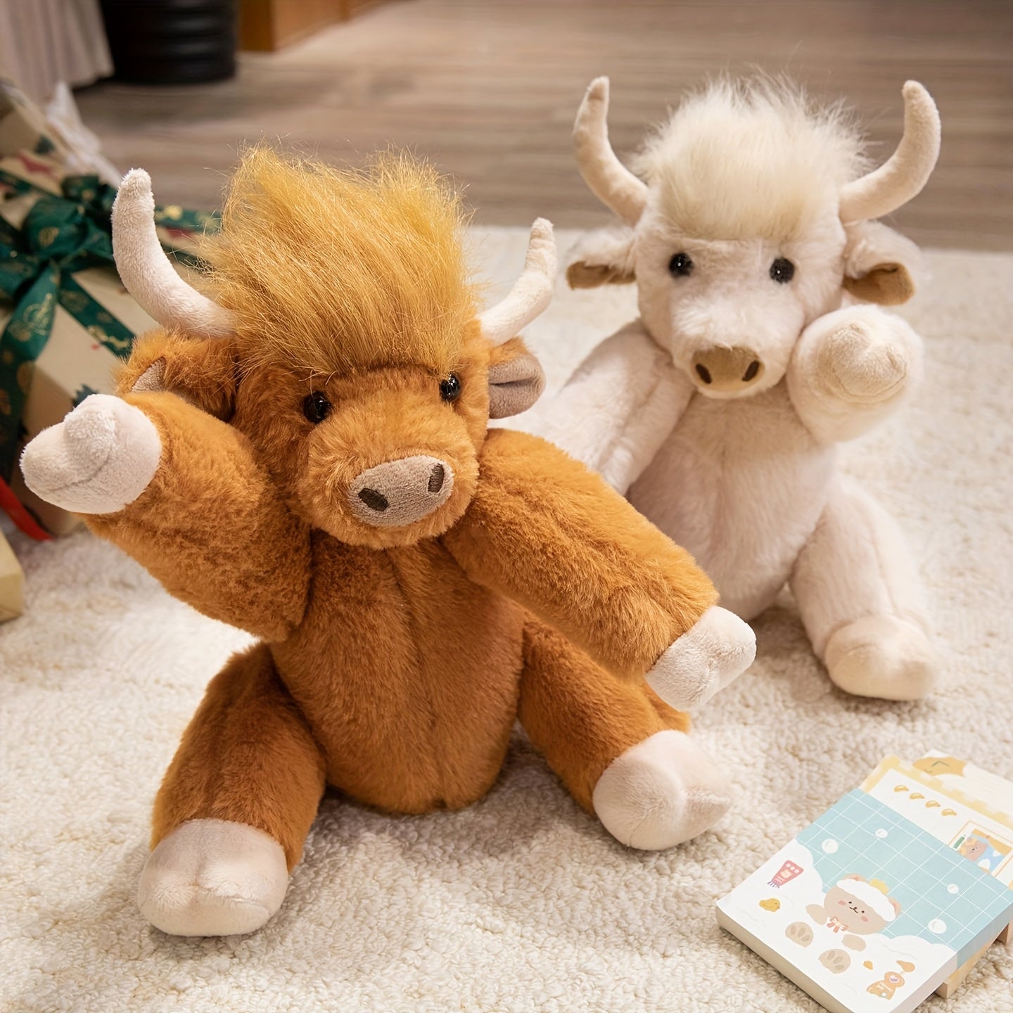 Highland Cattle Plush Toy with Movable Joints - Fluffy Stuffed Animal