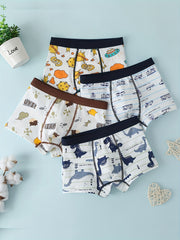 4pcs Boys Cartoon Astronaut Boxer Briefs Soft Comfortable Kids Clothes