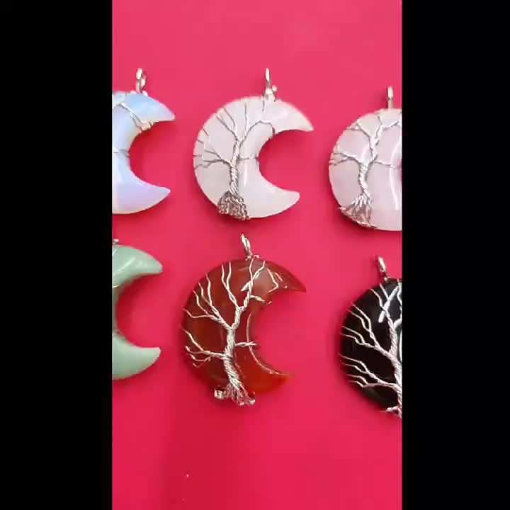 Moon Necklace Fortune Tree Natural Stone Amethyst Pendant