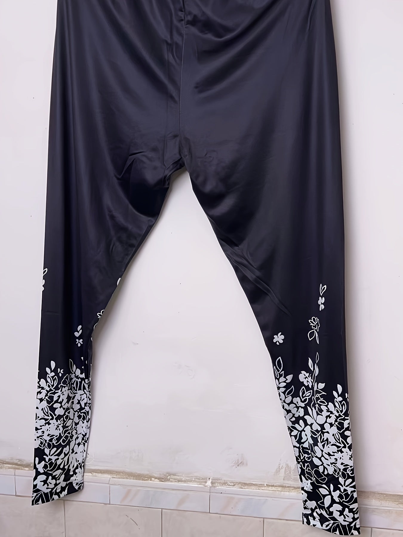  Sexy Leggings Women's Plus Floral Print High Rise Leggings