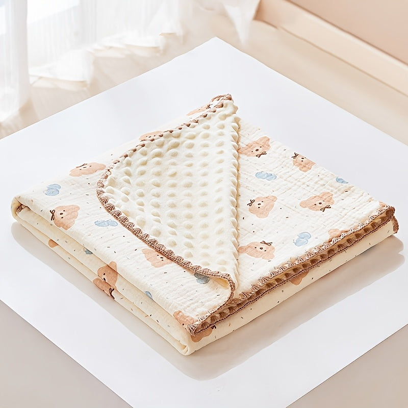 Lightweight Bear Kids Blanket Beige Polyester Hand Washable