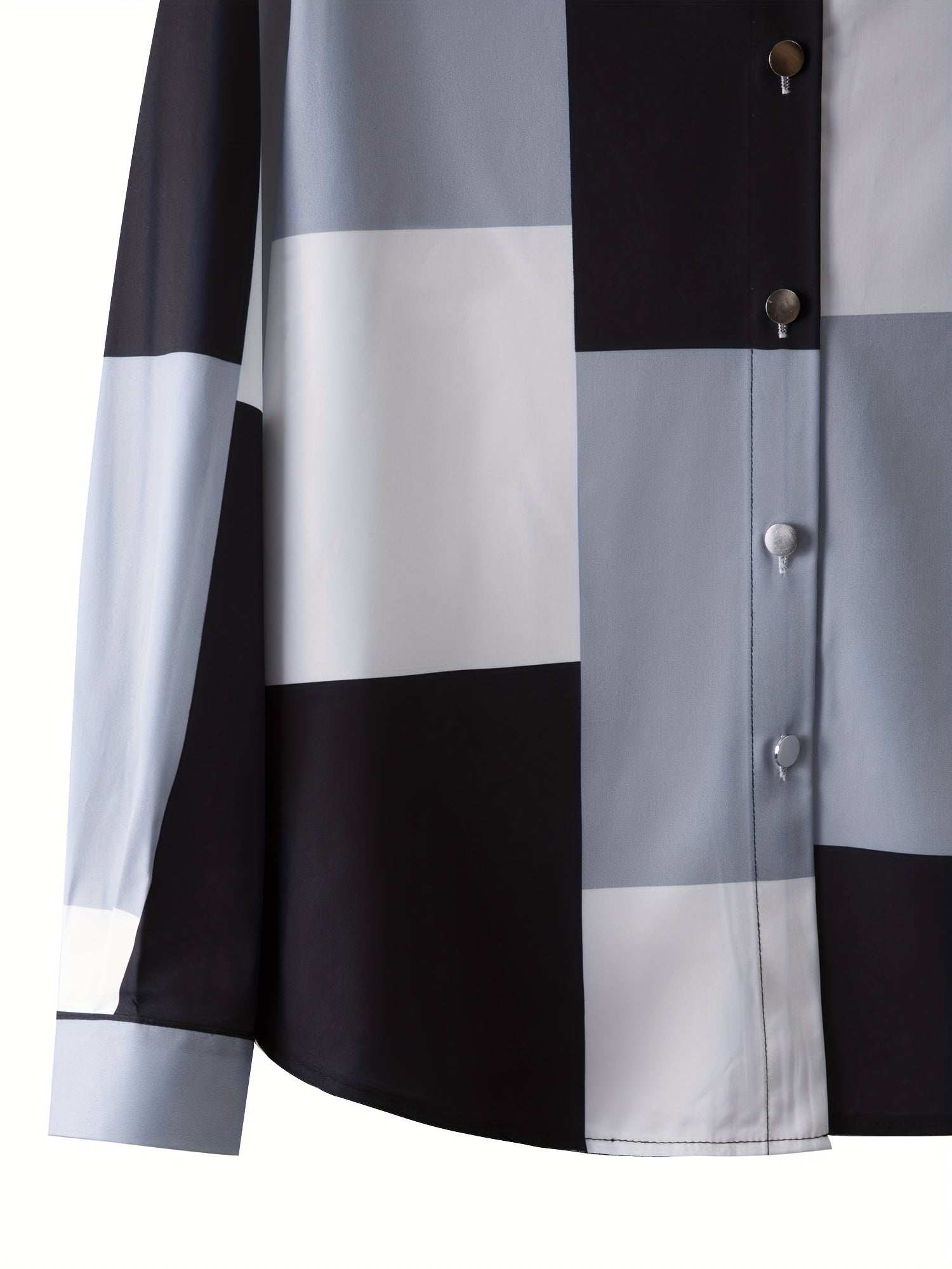  Colorblock Grid Button Up Blouse
