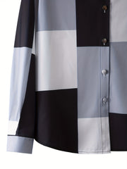 Colorblock Grid Button Up Blouse