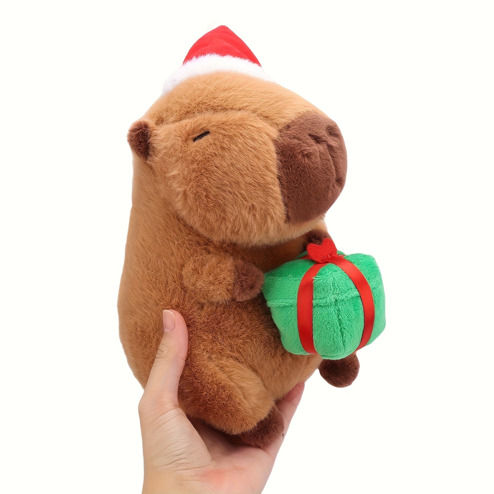 66in Christmas Capybara Plush Toy with Santa Hat, Gift Simulation Anime Doll