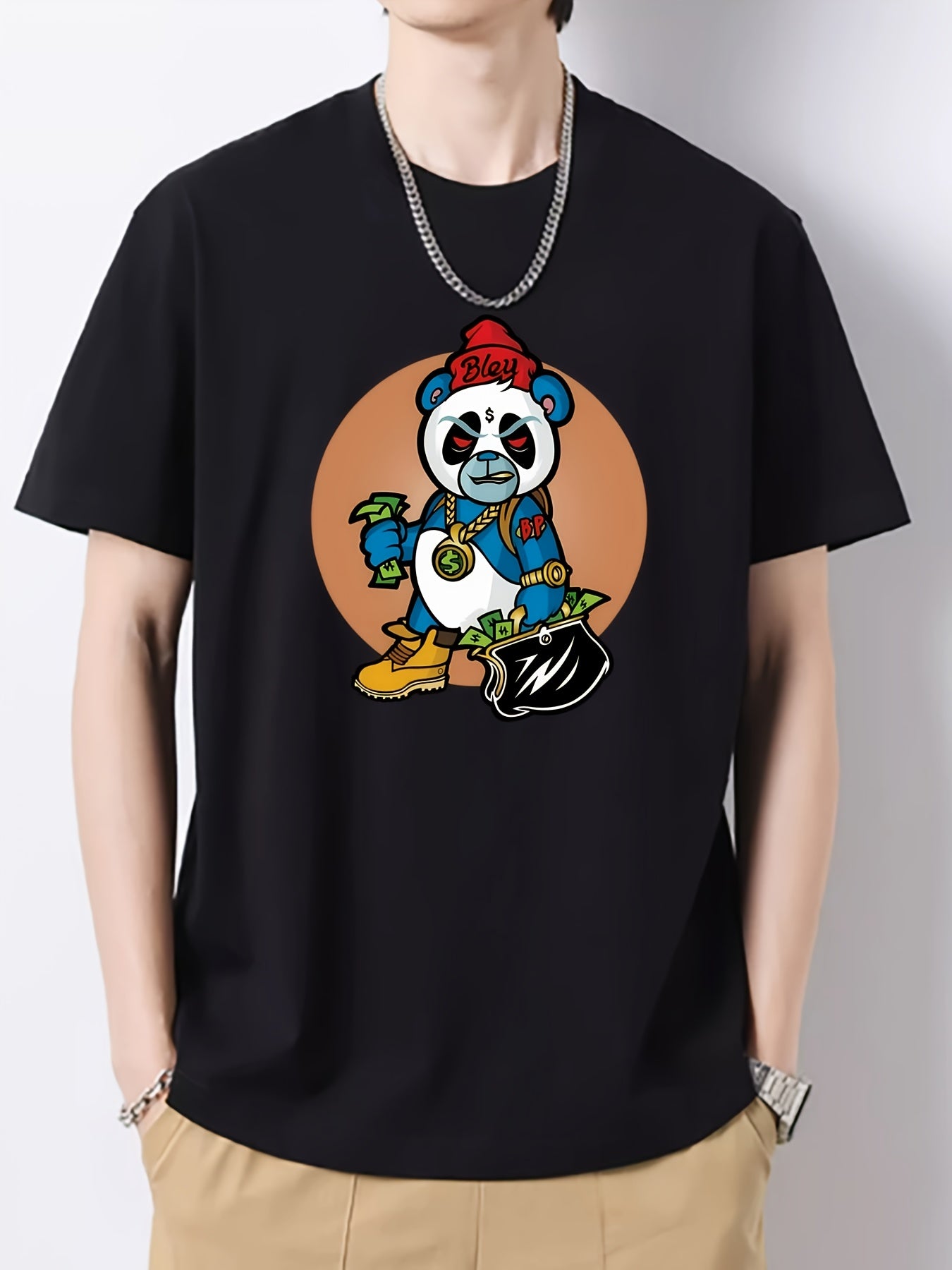 Angry Bear Pattern Print Men's Graphic Cotton Crew Neck Active T shirt