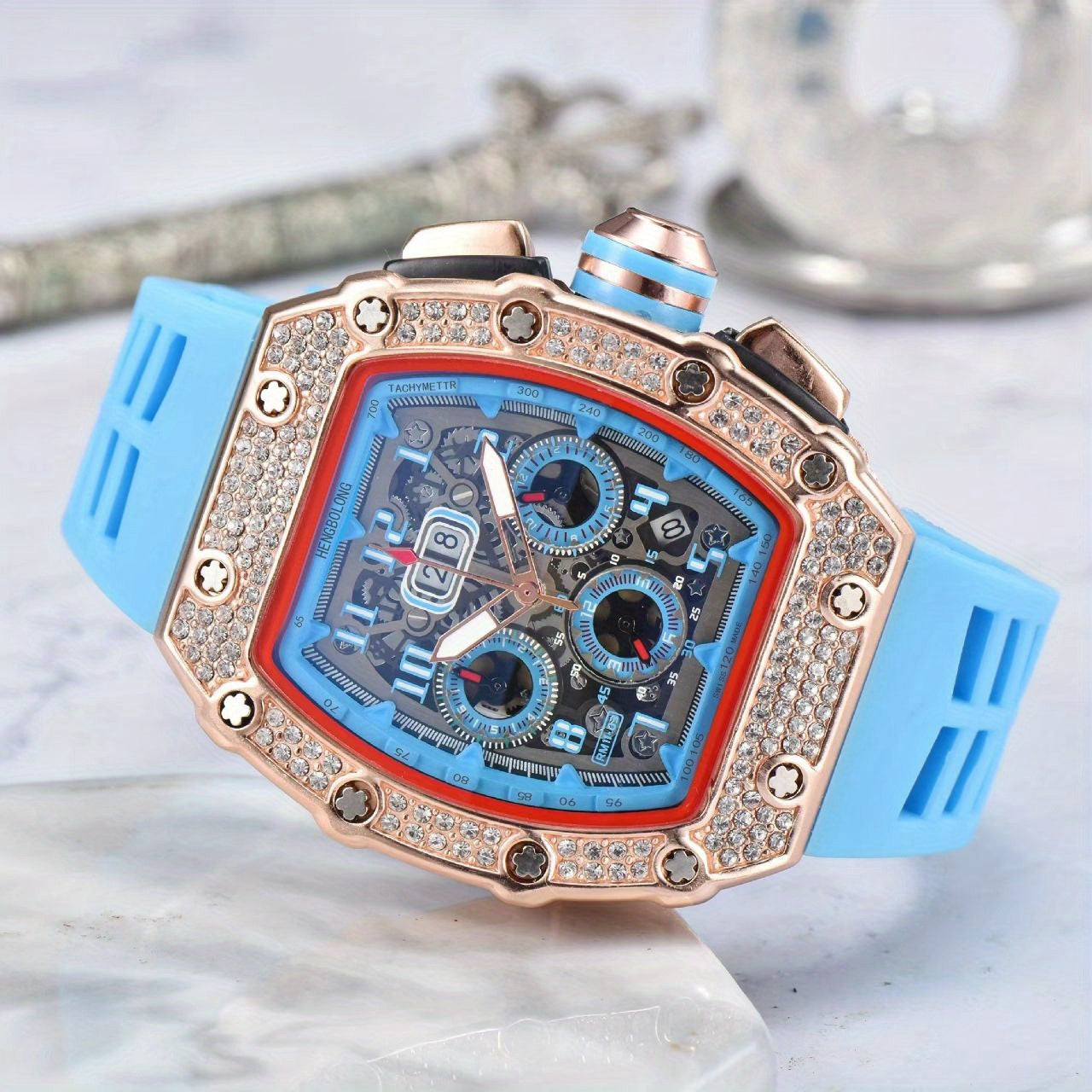 Hollow Ghost Head Rhinestone Men's Watch