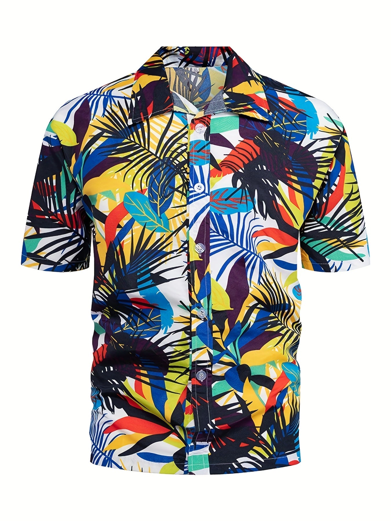Men's Leaf Print Beach Shirt - Casual Short Sleeves for Summer