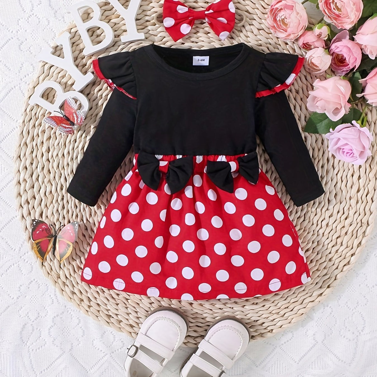 Toddler Girl's Polka Dot Print Dress & Headwear Set