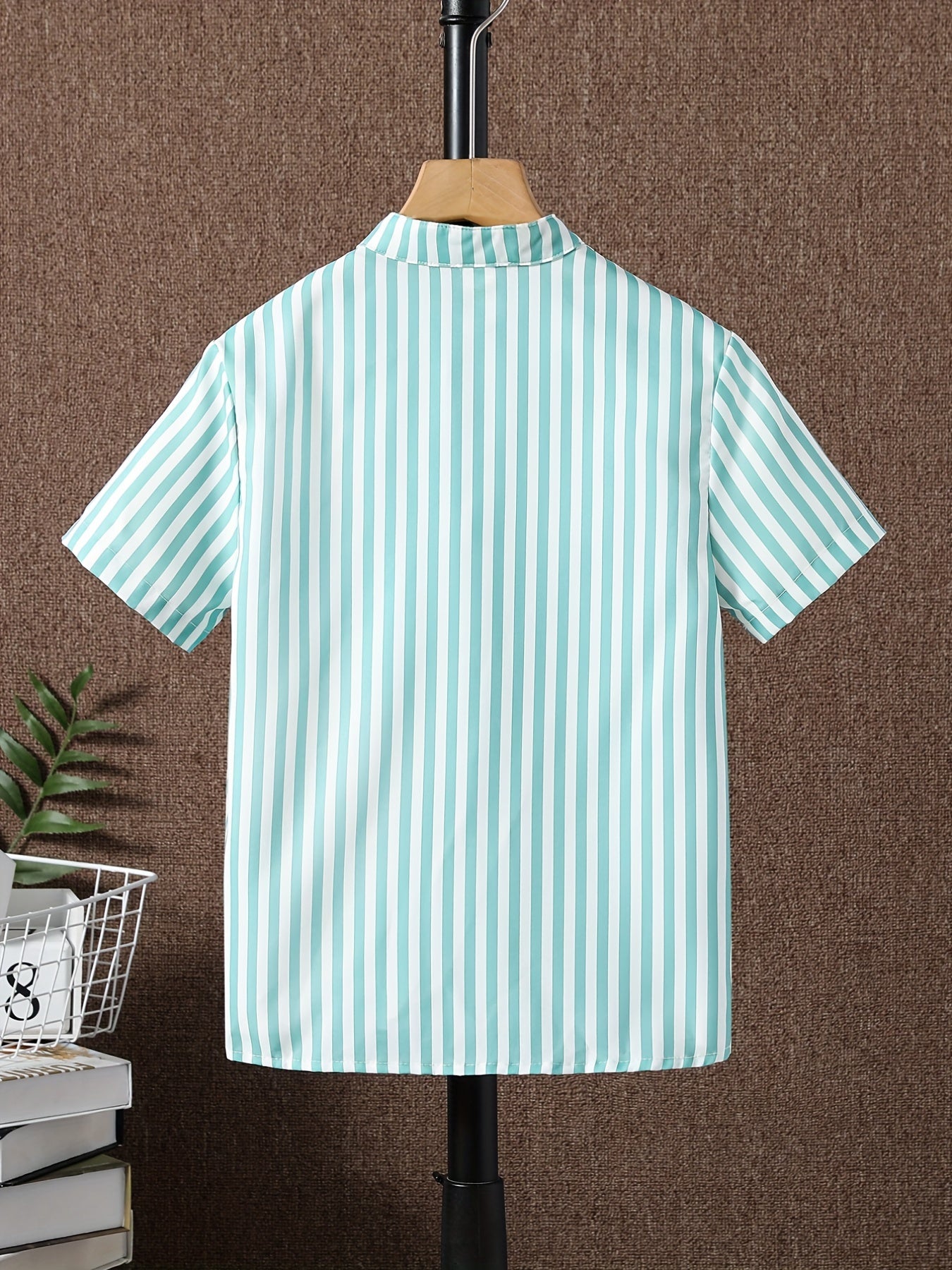 Boys Striped Short Sleeve Lapel Shirt