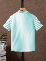 Boys Striped Short Sleeve Lapel Shirt