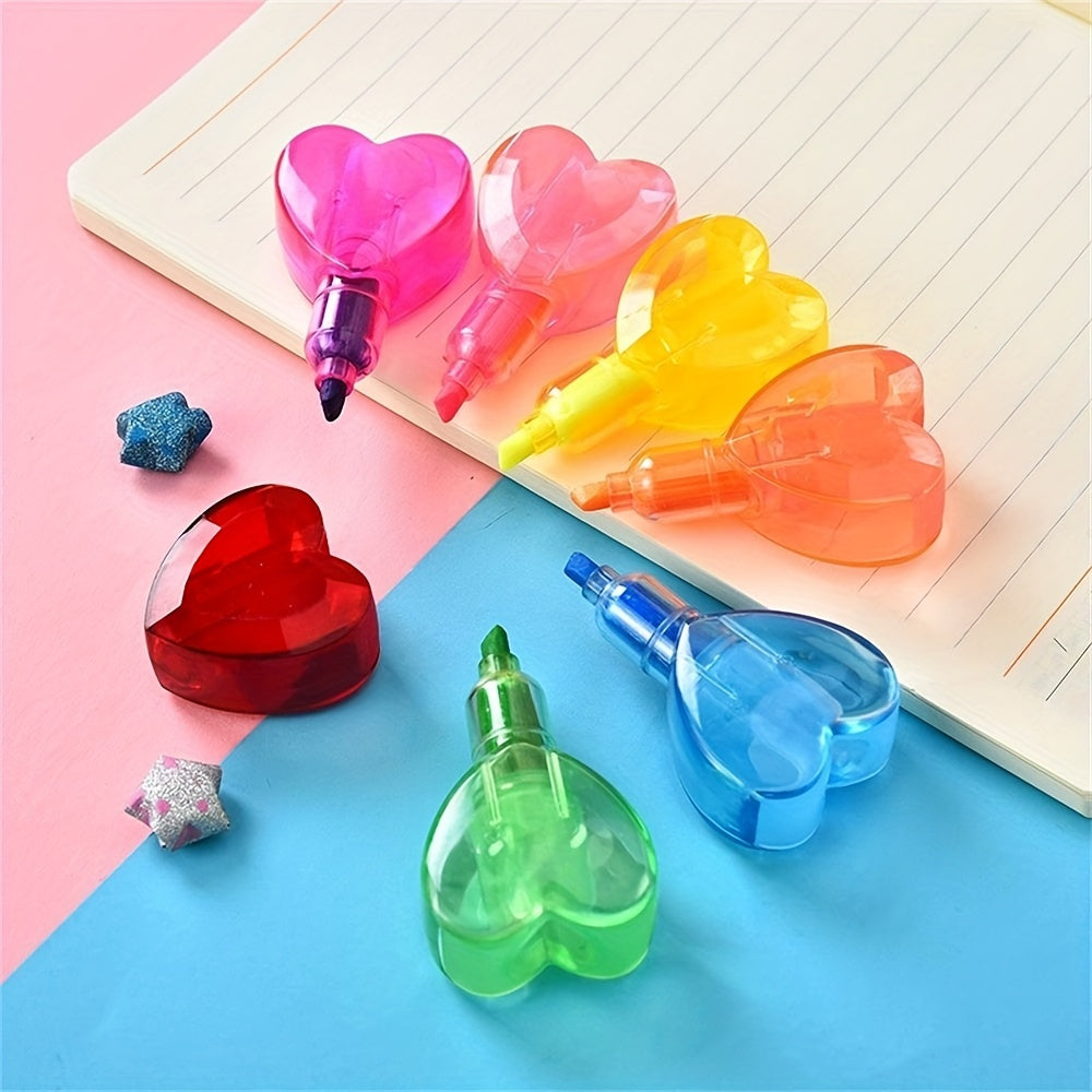 Heart Shaped Highlighter Set - 6 Colors - School Office Art Projects Fluorescent