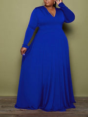  V Neck Long Sleeve Maxi Dress