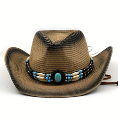 Curled Brim Straw Native Style Cowboy Hat Western Cowboy Hat For Summer