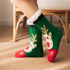 Christmas Elk Pattern Socks Warm Plush Lined Home Socks Women's Stockings