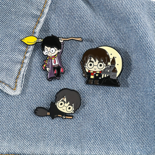 Creative Boy Brooch Glasses Broom Enamel Pin Oil Dripping Badge