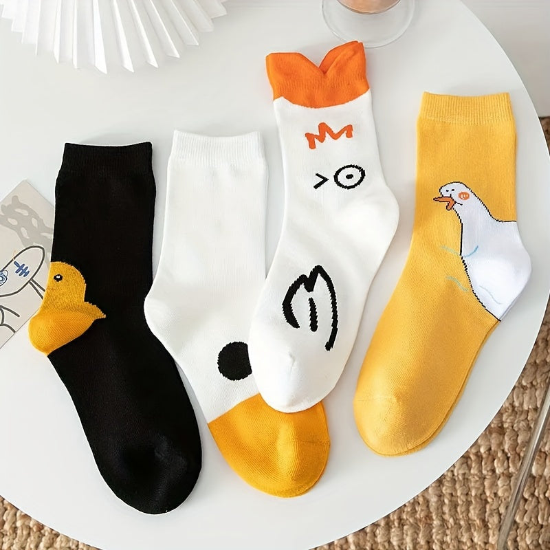 1pair Goose Cotton Socks Cartoon Socks Crew Socks