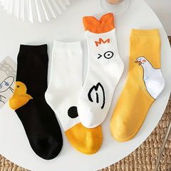 1pair Goose Cotton Socks Cartoon Socks Crew Socks