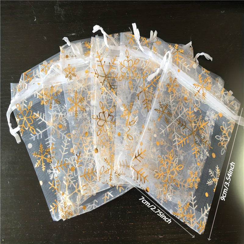 10pcs Snowflake Gilded Gauze Bags for Christmas Parties Wedding Gift Bags