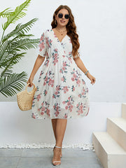  Floral Print Flutter Sleeve Midi Dress