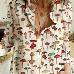  Mushroom Print Long Sleeve Button Up Shirt