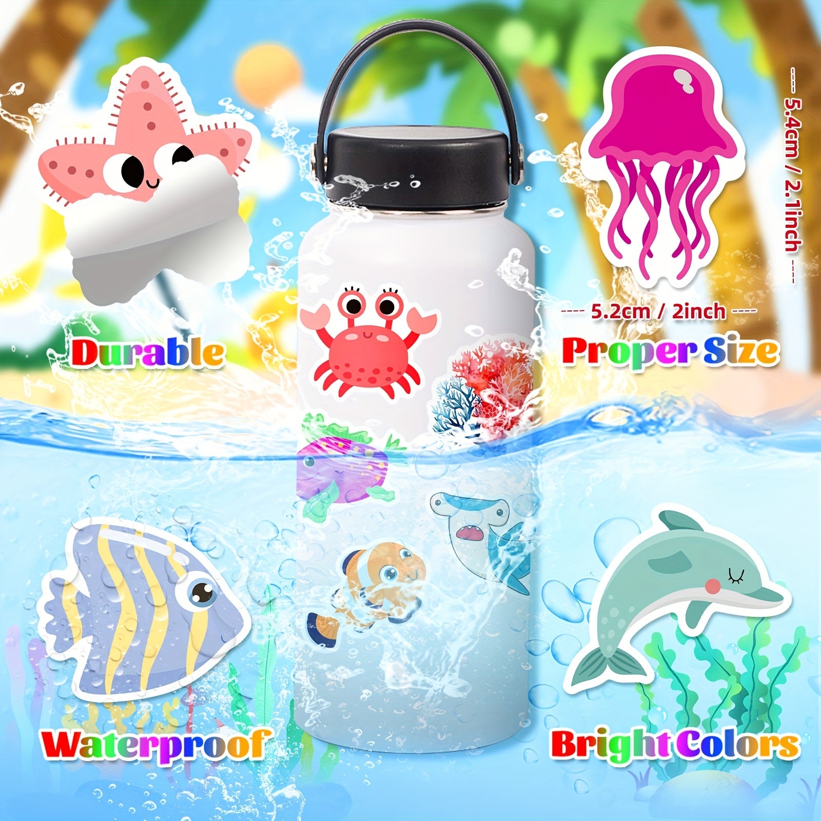50pcs Ocean Animal Stickers Pack Fish Shark Decals Under The Sea Stickers