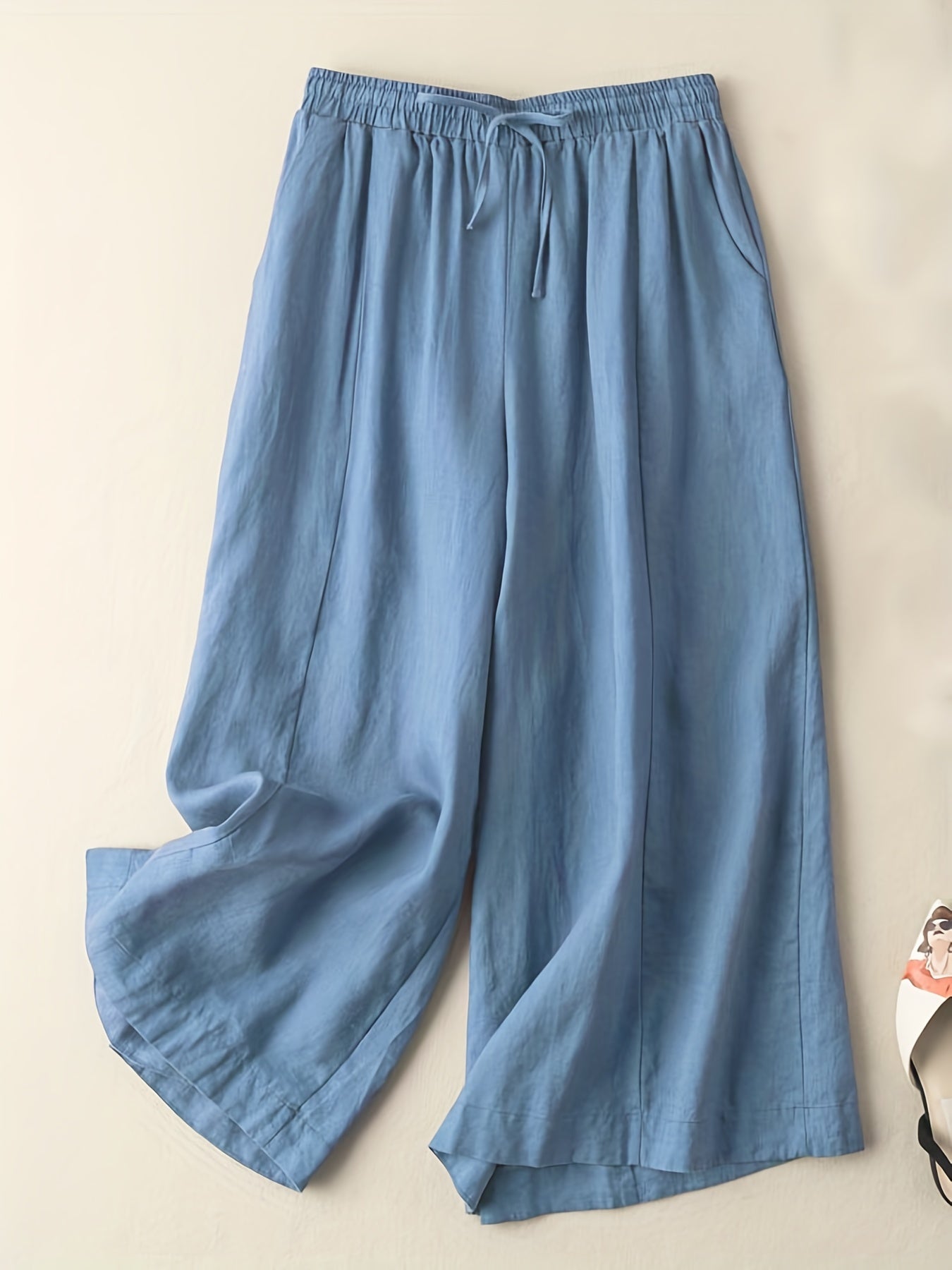  Casual Wide Leg Pants Elastic Drawstring High Rise Loose Pockets