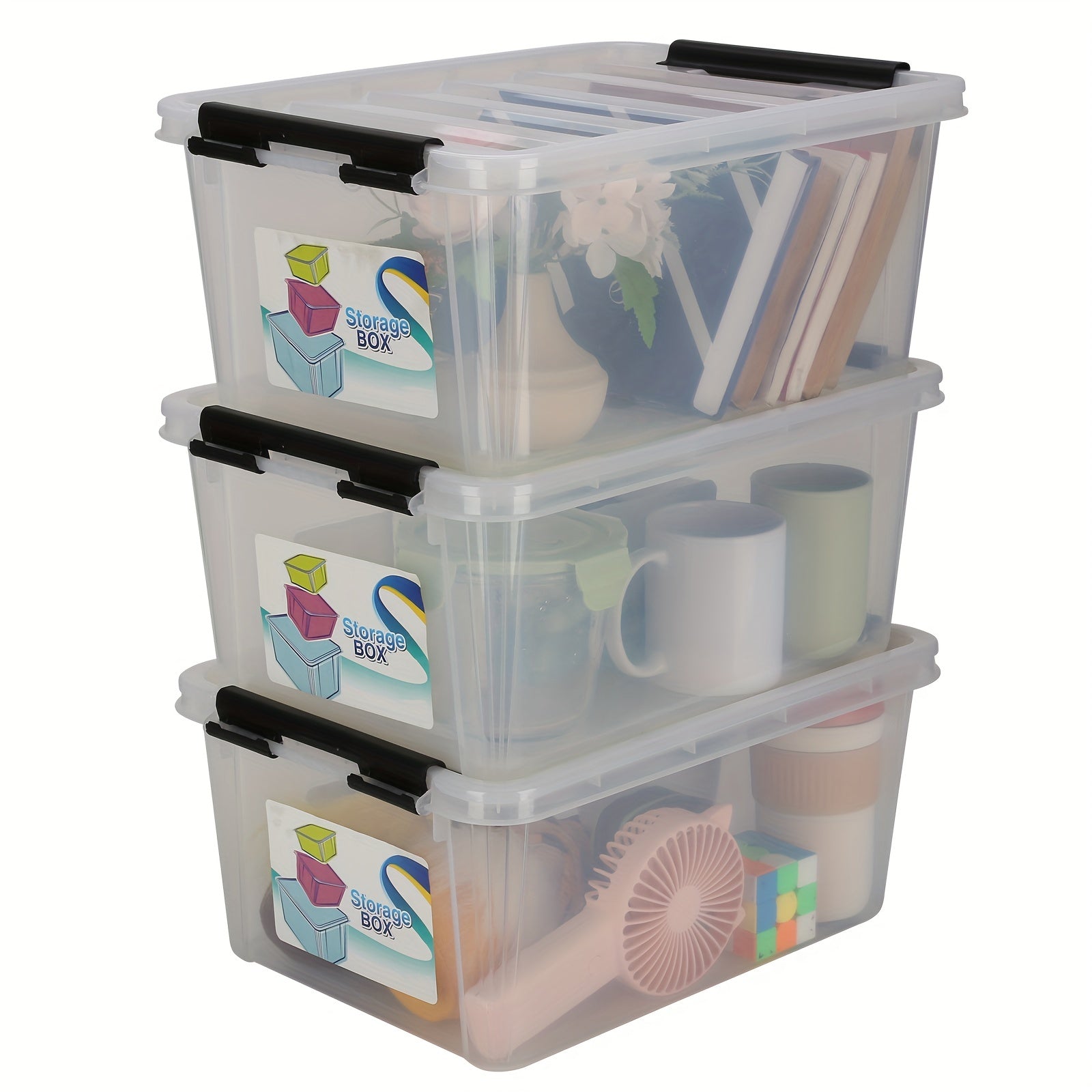 3pcs Storage Baskets with Locking Lid Large Handles for Clothes Blankets Toys