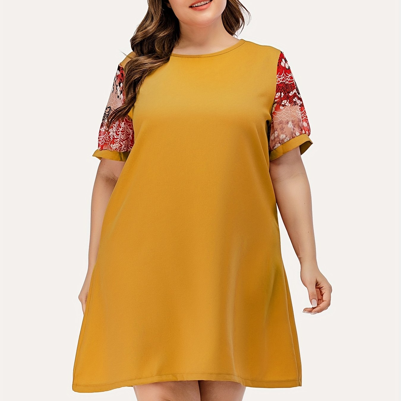  Colorblock Short Sleeve Loose Dress