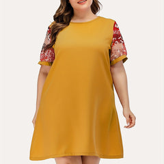  Colorblock Short Sleeve Loose Dress