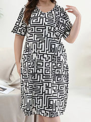  Greek Key Print V Neck Short Sleeve Nightdress