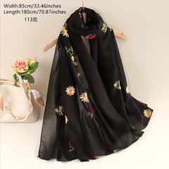 Flower Embroidery Scarf Solid Shawl Casual Head Wrap Hijab