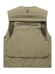 Men's Cargo Vest Zipper Pockets Mesh Lining Nylon Outwear