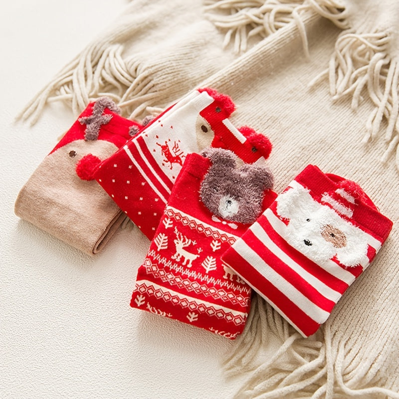 Christmas Ankle Socks: Cartoon Animal & Christmas Print Women's Stockings