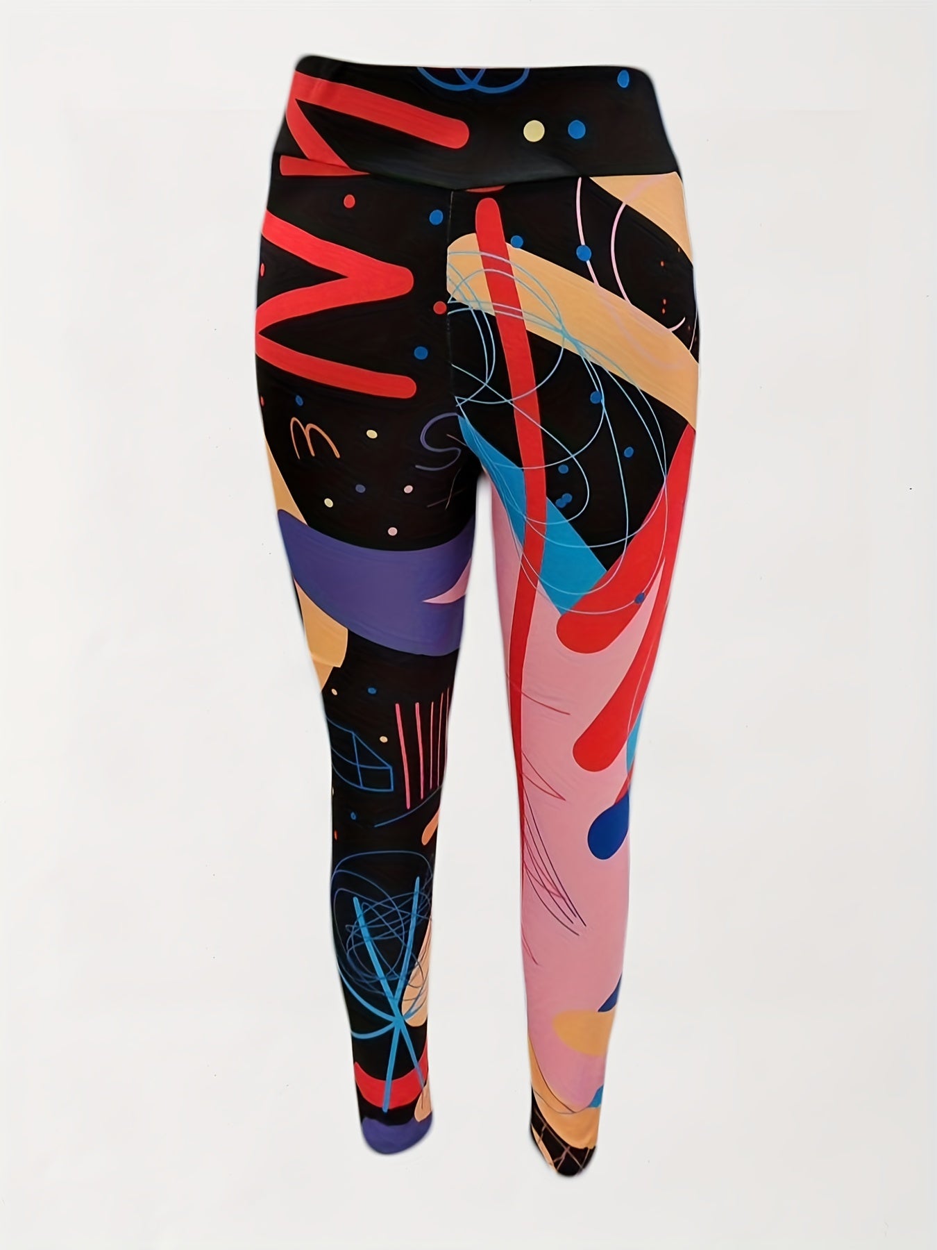 Graffiti Print Skinny Leggings High Waist Stretchy Leggings