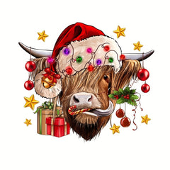 Western Christmas Cow Pattern Iron On Heat Transfer Sticker